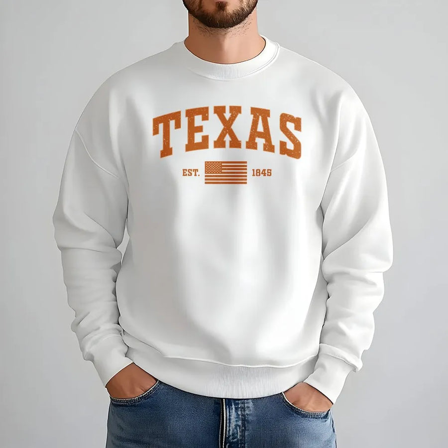 Vintage Texas Sweatshirt | Retro Collegiate Style with USA Flag | Soft Cotton Blend Crewneck | Gift for Texas Pride Souvenir