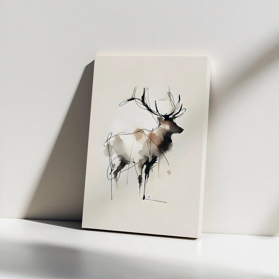 Abstract Deer Canvas Wall Art | Minimalist Ink Sketch Print | Premium Gallery Wrap 1.25 Inch Frame | Modern Wildlife Decor Gift for Nature Lovers