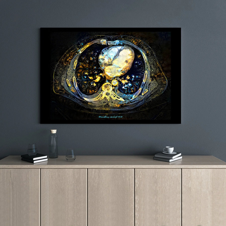 Anatomical Heart Canvas Art | Stylized Thoracic Scan Gold Decor | Gallery Wrap Premium Print | Medical Office Wall Art Gift for Doctor