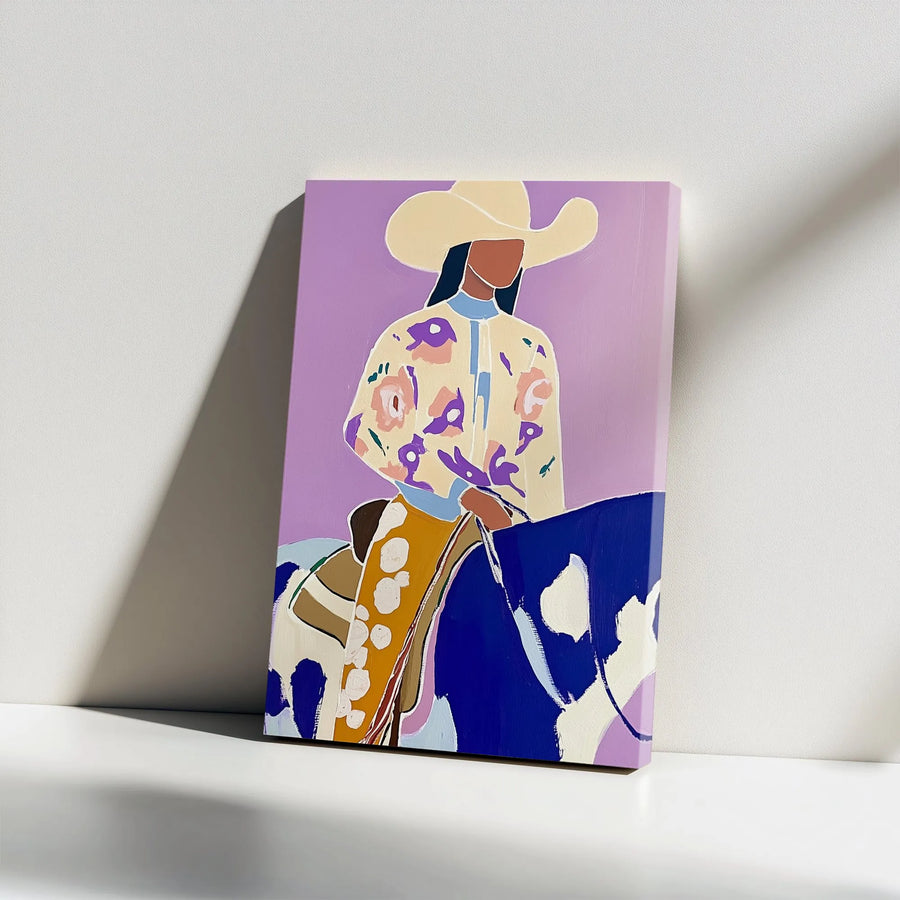 Abstract Cowgirl Canvas Wall Art | Modern Minimalist Rodeo Artwork | Premium Gallery Wrapped Canvas | Southwestern Home Decor Gift for Her