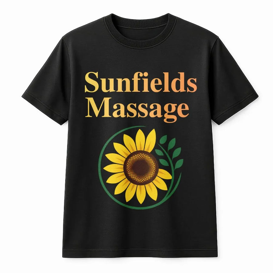 Sunfields Massage Sunflower T-Shirt | Floral Wellness Logo Design | Premium Soft Cotton Tee | Relaxed Fit Gift for Massage Therapists