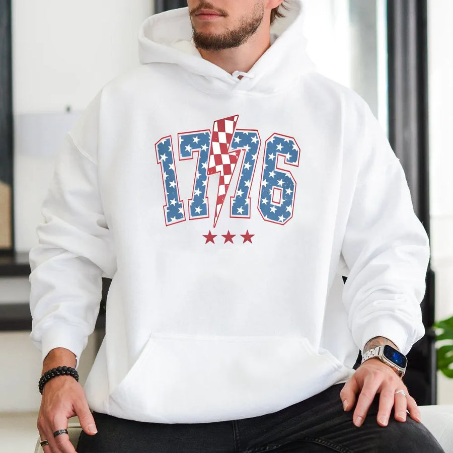 1776 USA Patriotic Hoodie | Red White and Blue American Flag Design | Premium Cotton-Poly Blend | Unisex Fourth of July Apparel Gift