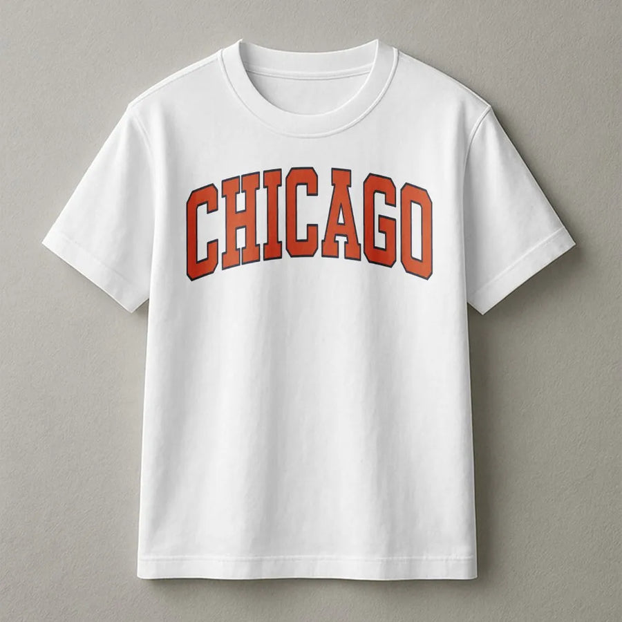 Chicago T-Shirt | Vintage Style Varsity Lettering | Premium Cotton Tee | Unisex Chicago Pride Gift for Men and Women
