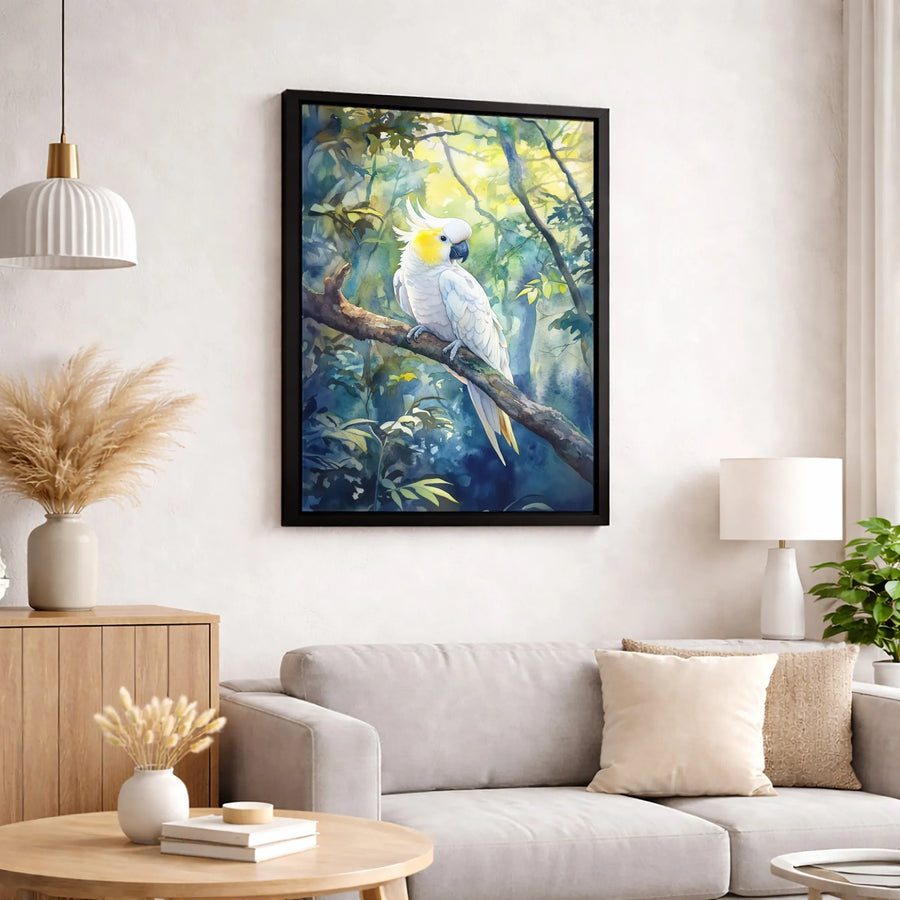 Sulphur-Crested Cockatoo Canvas Art | Watercolor Jungle Bird Print | 1.25" Premium Gallery Wrap | Nature-Inspired Home Decor Gift
