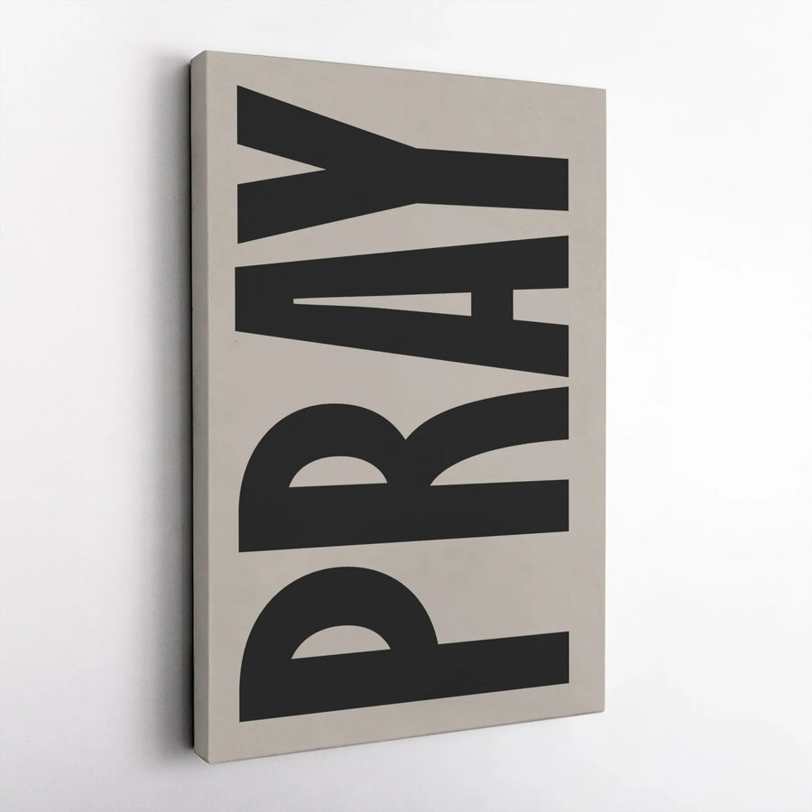 Pray Vertical Typography Canvas Wall Art | Minimalist Black and White Home Decor | Premium Gallery Wrap Print | Faithful Christian Spiritual Gift