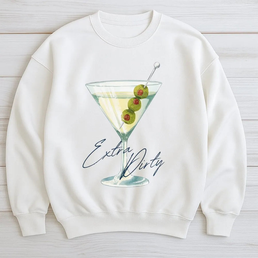 Dirty Martini Sweatshirt | Preppy Extra Dirty Cocktail Graphic | Premium Cotton Blend Crewneck | Vintage Style Martini Lover Gift
