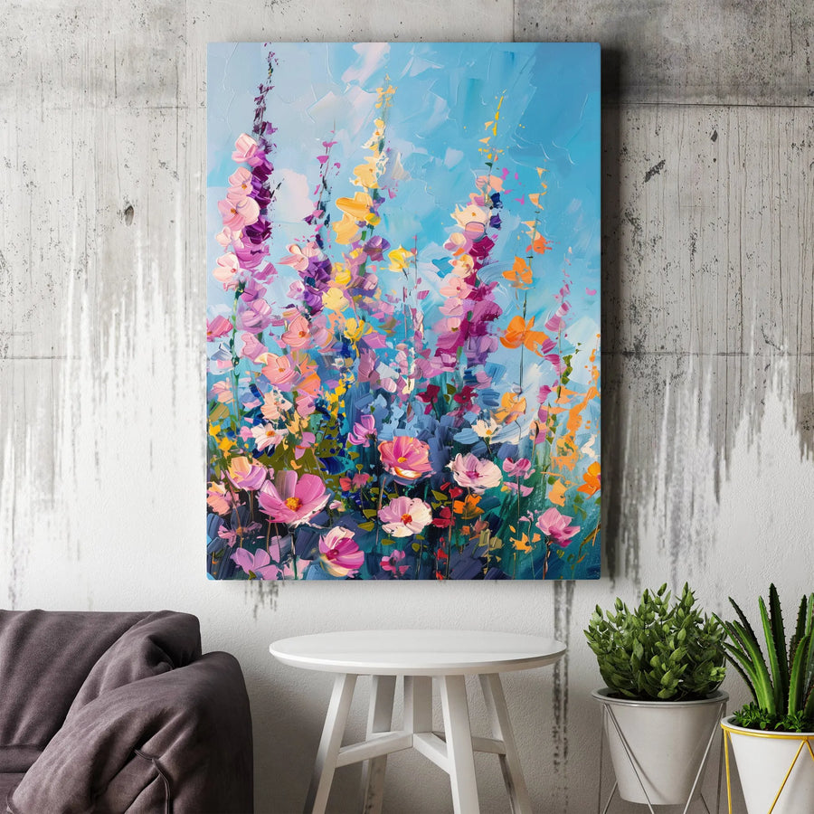 Abstract Wildflower Vertical Canvas | Vibrant Impasto Floral Art Print | Premium 1.25" Thick Gallery Wrap | Modern Farmhouse Wall Decor Gift