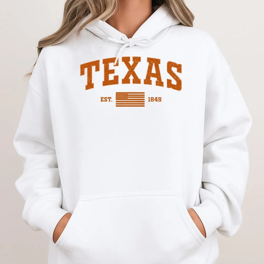 Vintage Texas Hoodie | Retro Collegiate Style with USA Flag | Soft Cotton Blend Crewneck | Gift for Texas Pride Souvenir