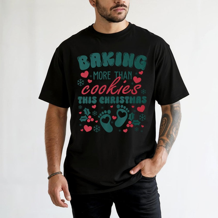 Baking More Than Cookies Christmas T-Shirt | Pregnancy Announcement Graphic Tee | 100% Cotton Premium Quality | Gift for New Mom Expecting Parents