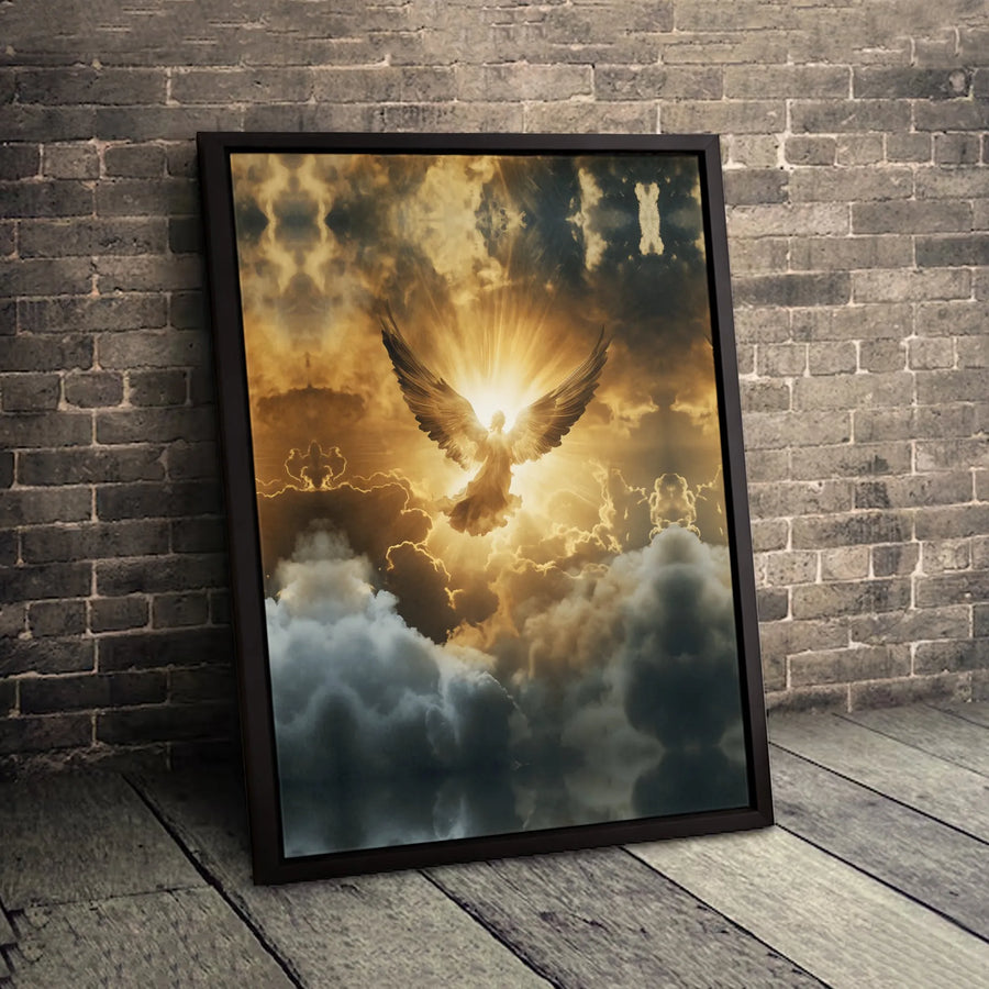 Angel Canvas Wall Art | Golden Sky Religious Heavenly Clouds Print | 1.25-Inch Gallery Wrap | Spiritual Home Decor Gift