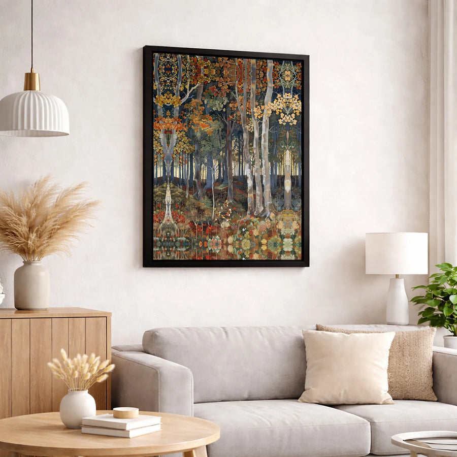 Autumn Forest Wall Art | Symmetrical Fall Landscape Canvas | Premium Fade-Resistant Print | Nature Lover Home Decor Gift