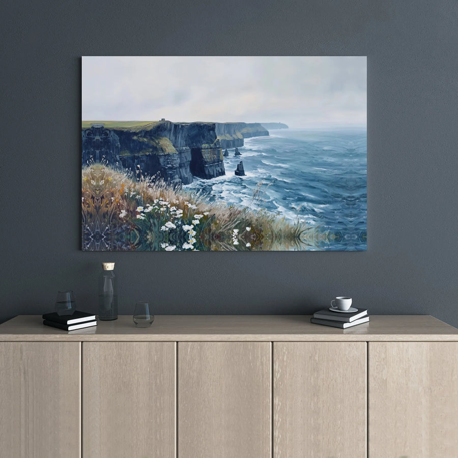 Cliffs of Moher Ireland Canvas Art | Coastal Ocean Landscape Painting | Premium Gallery Wrapped Print | Nature Home Decor Gift