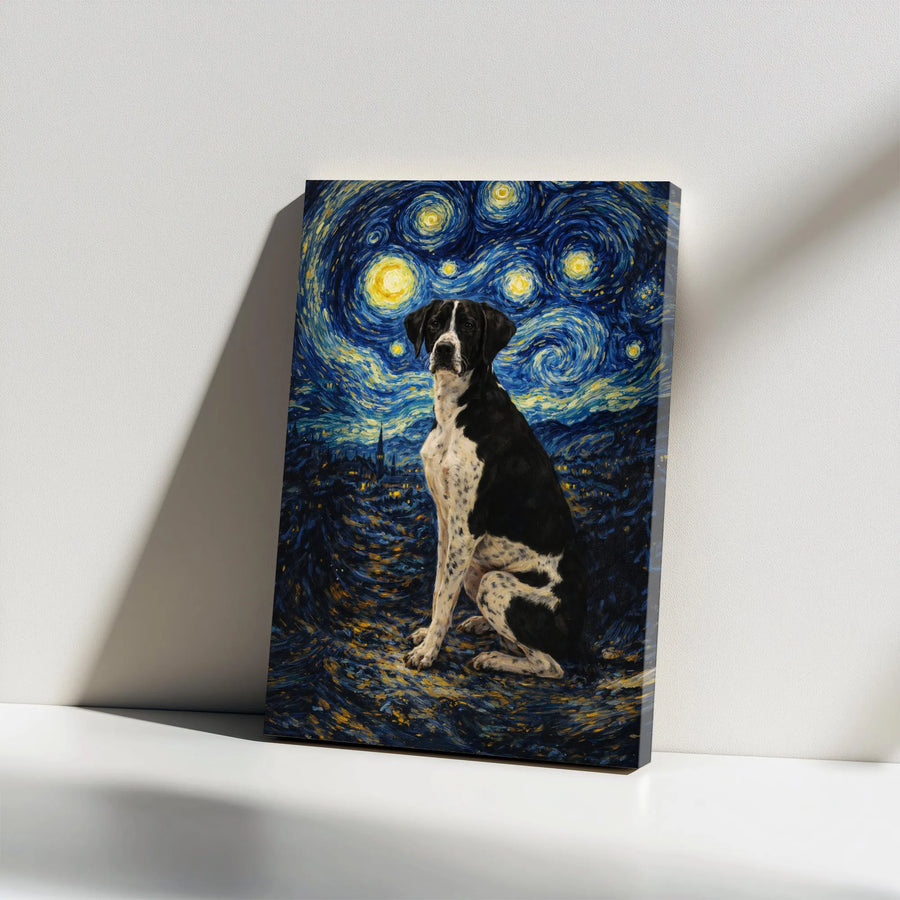 Starry Night Dog Canvas Print | German Pointer Van Gogh Style Art | Premium Gallery Wrapped Canvas | Unique Gift for Dog Lover, Pet Owner