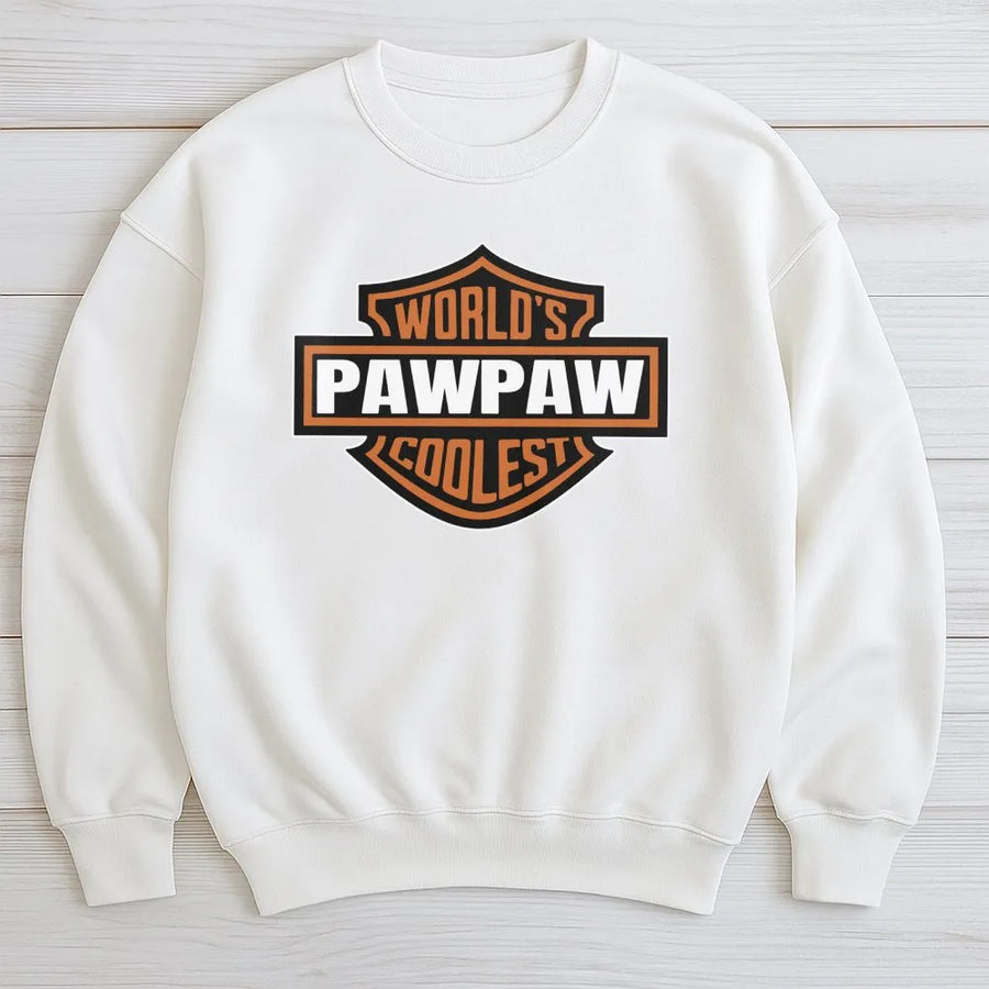 World's Coolest Pawpaw Sweatshirt | Vintage Motorcycle Emblem Graphic | Premium Cotton Blend Crewneck | Funny Birthday Gift for Grandpa