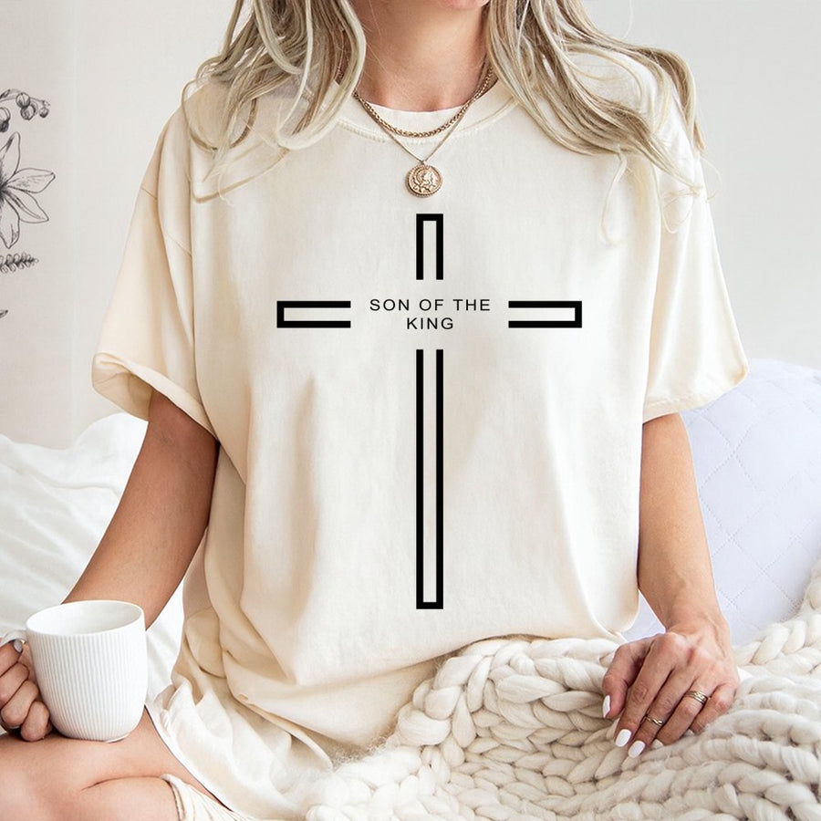 Son Of The King T-Shirt | Minimalist Christian Cross Graphic | Premium 100% Cotton Tee | Inspirational Religious Gift for Men & Women