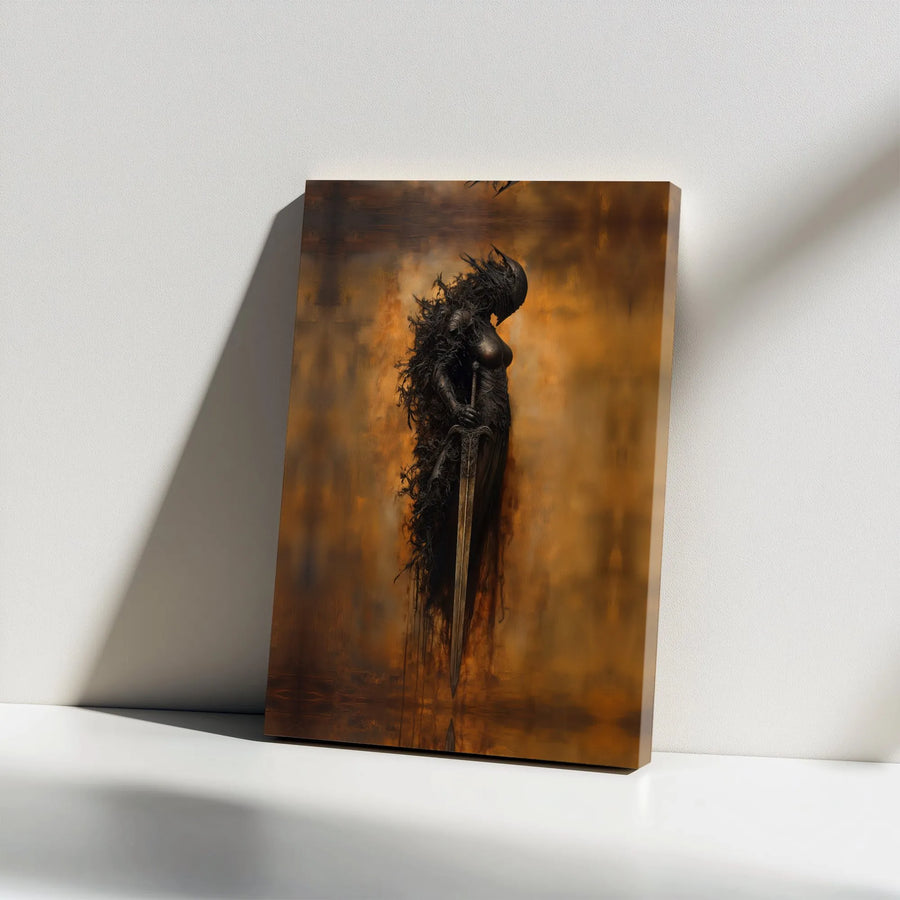 Dark Fantasy Canvas Print | Abstract Female Knight with Sword | Premium Gallery Wrapped Canvas | Fantasy Art Collector Gift