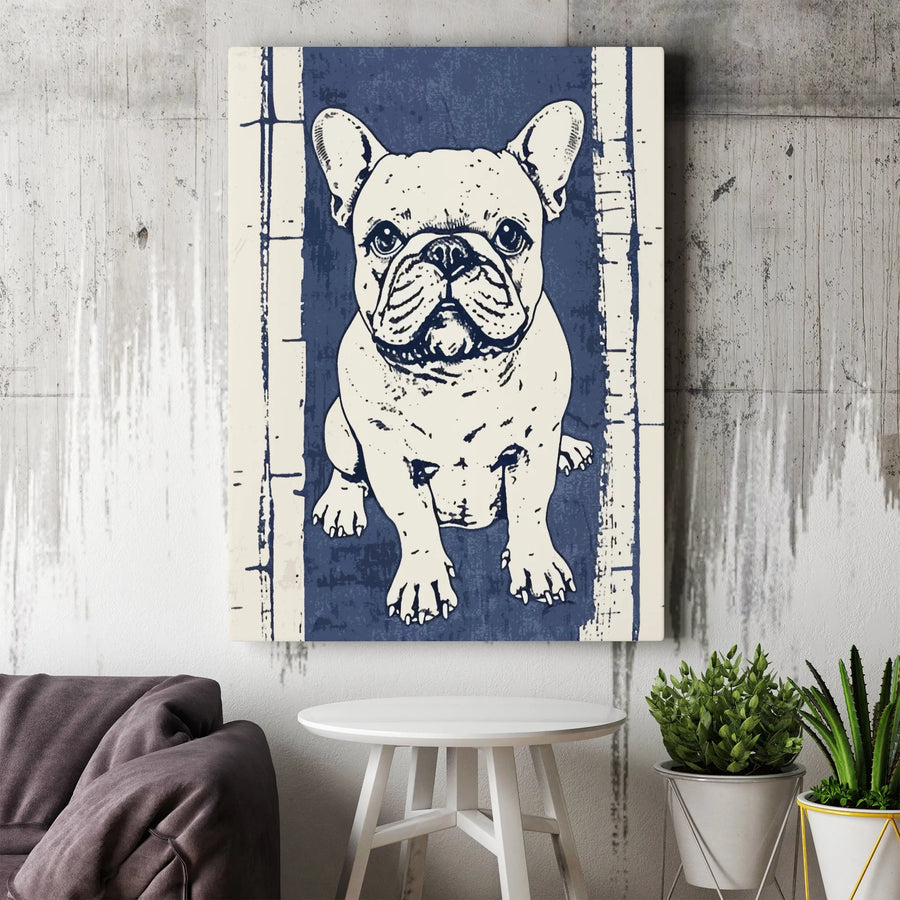 French Bulldog Canvas Wall Art | Rustic Frenchie Puppy Sketch | Premium Gallery Canvas Print | Modern Farmhouse Decor Gift for Dog Lovers