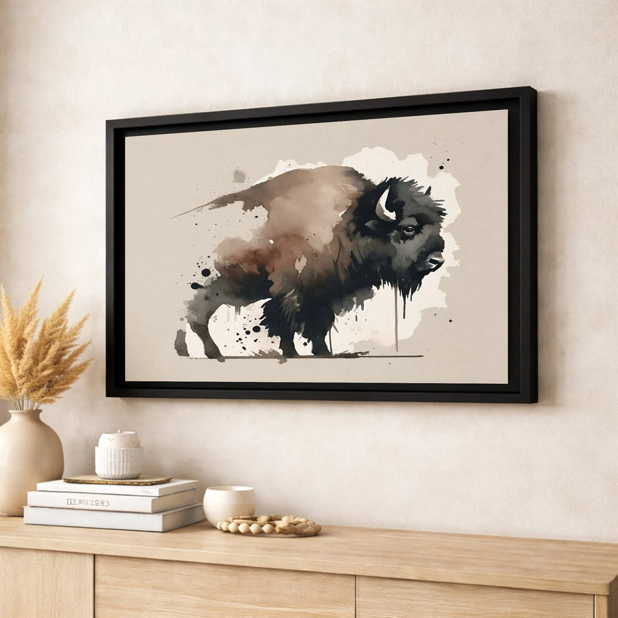 American Bison Canvas Print | Abstract Watercolor Wildlife Wall Art | Premium Gallery Wrapped Decor | Nature Lover Living Room Gift