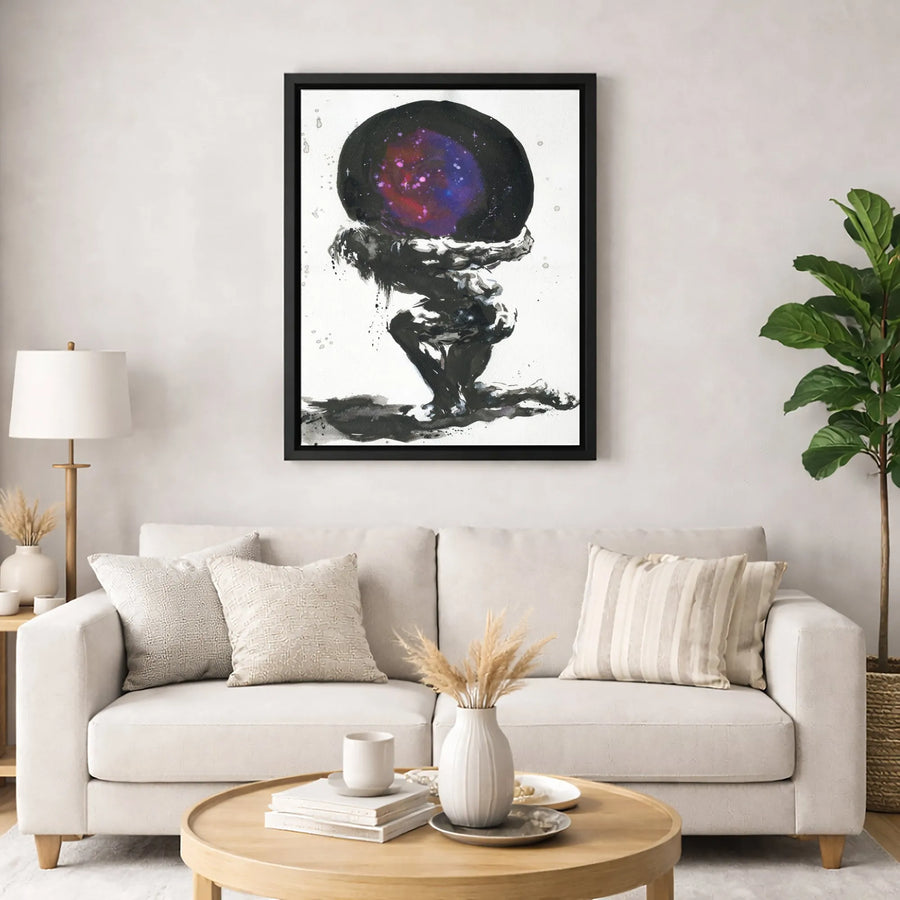 Atlas Holding The Galaxy Canvas Art | Greek Mythology Watercolor Print | Premium Gallery-Wrapped Wall Decor | Unique Gift for History Buffs