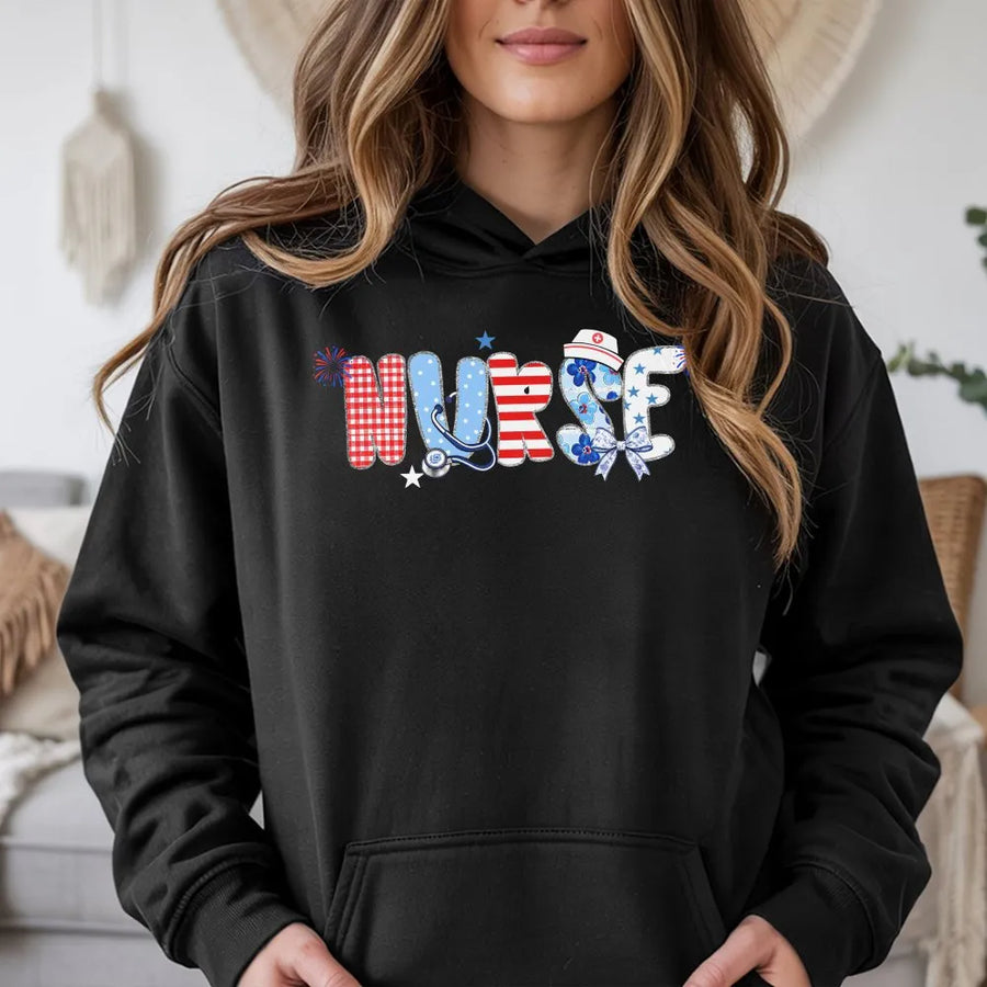 Patriotic Nurse Hoodie | American Flag Nurse Graphic | Premium Cotton Blend | 4th of July Gift for Nurse