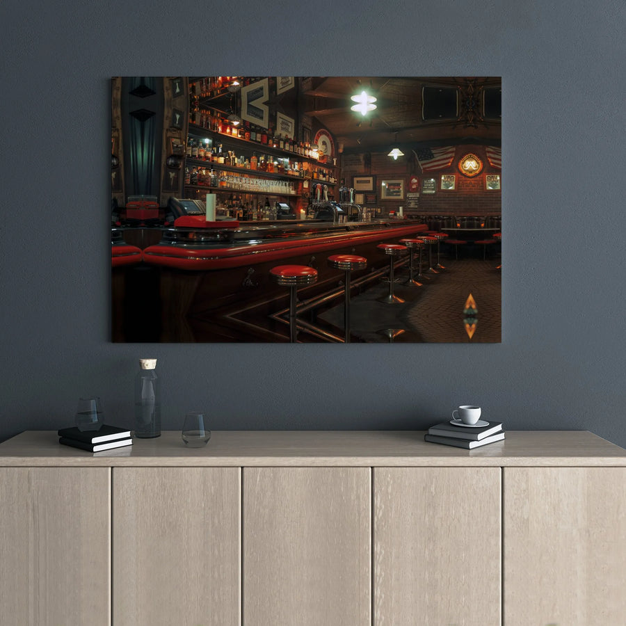 Vintage American Pub Canvas Print | Retro Tavern Interior Wall Art | 1.25" Gallery Wrap Premium Decor | Man Cave Bar Sign Decor Gift