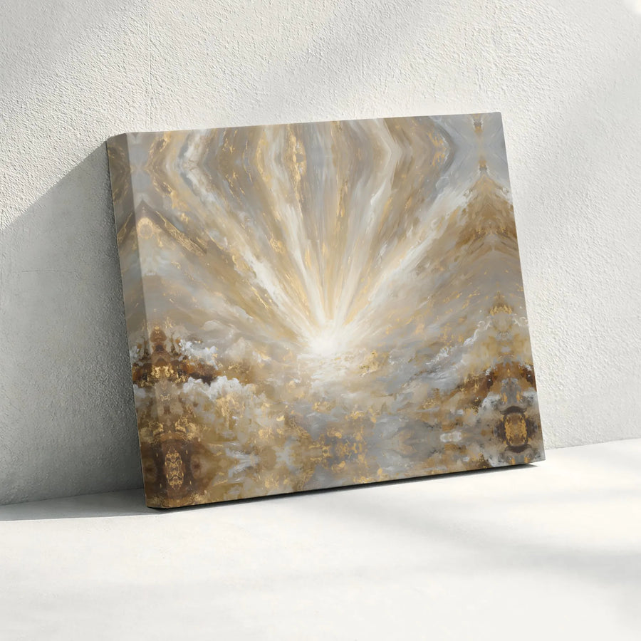 Abstract Gold Canvas Wall Art | Celestial Light Burst Texture Print | Large Modern Gallery Wrap | Luxury Home Decor Gift for Living Room