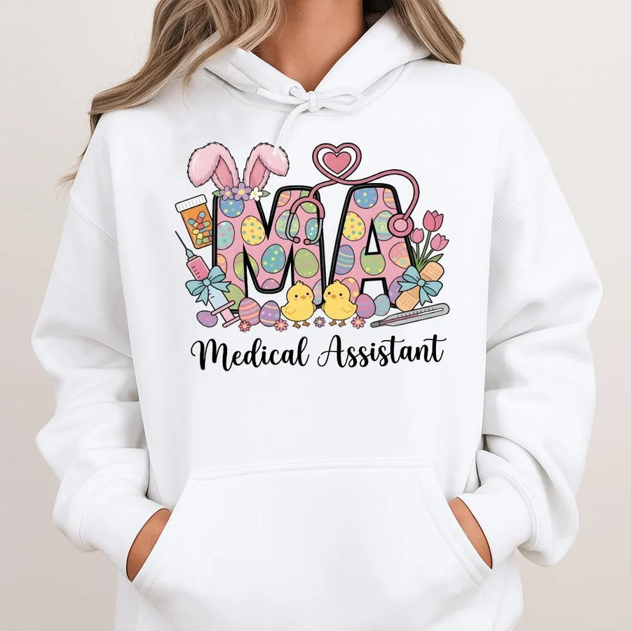 Medical Assistant Hoodie | Cute Easter Bunny Ears Design | Soft Cotton-Blend Fabric | Premium Healthcare Worker Holiday Gift