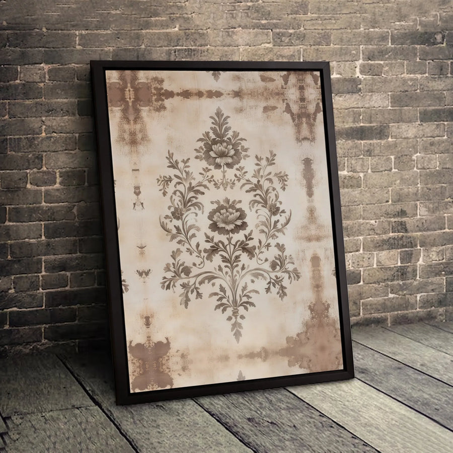 Vintage Floral Damask Canvas Wall Art | Distressed Rustic Botanical Print | Premium Fade-Resistant Gallery Wrap | Elegant Home Decor Gift