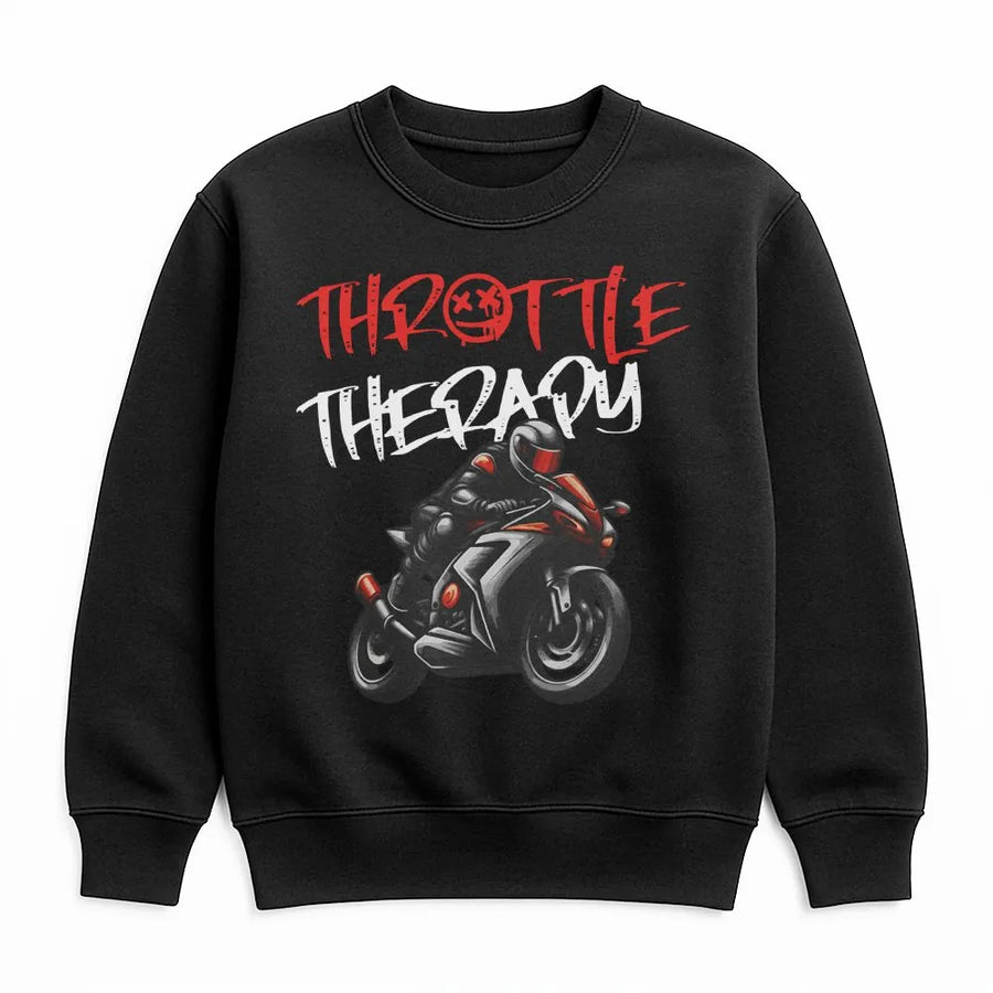 Throttle Therapy Motorcycle Sweatshirt | Biker Graphic Sportbike Design | Cotton Blend Premium Pullover | Gift for Motorcycle Riders and Moto Lovers