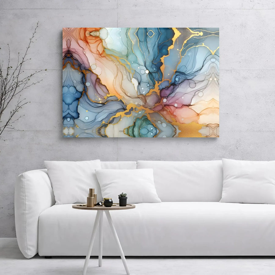 Abstract Alcohol Ink Canvas Wall Art | Gold Veins Marble Texture Print | Premium 1.25” Gallery Wrap | Modern Home Office Decor Gift