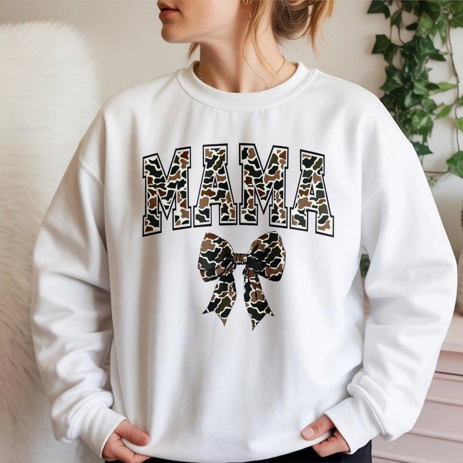Camo Mama Sweatshirt | Trendy Coquette Bow Graphic | Premium Soft Cotton Blend | Aesthetic Mother's Day 2026 Gift For Mom