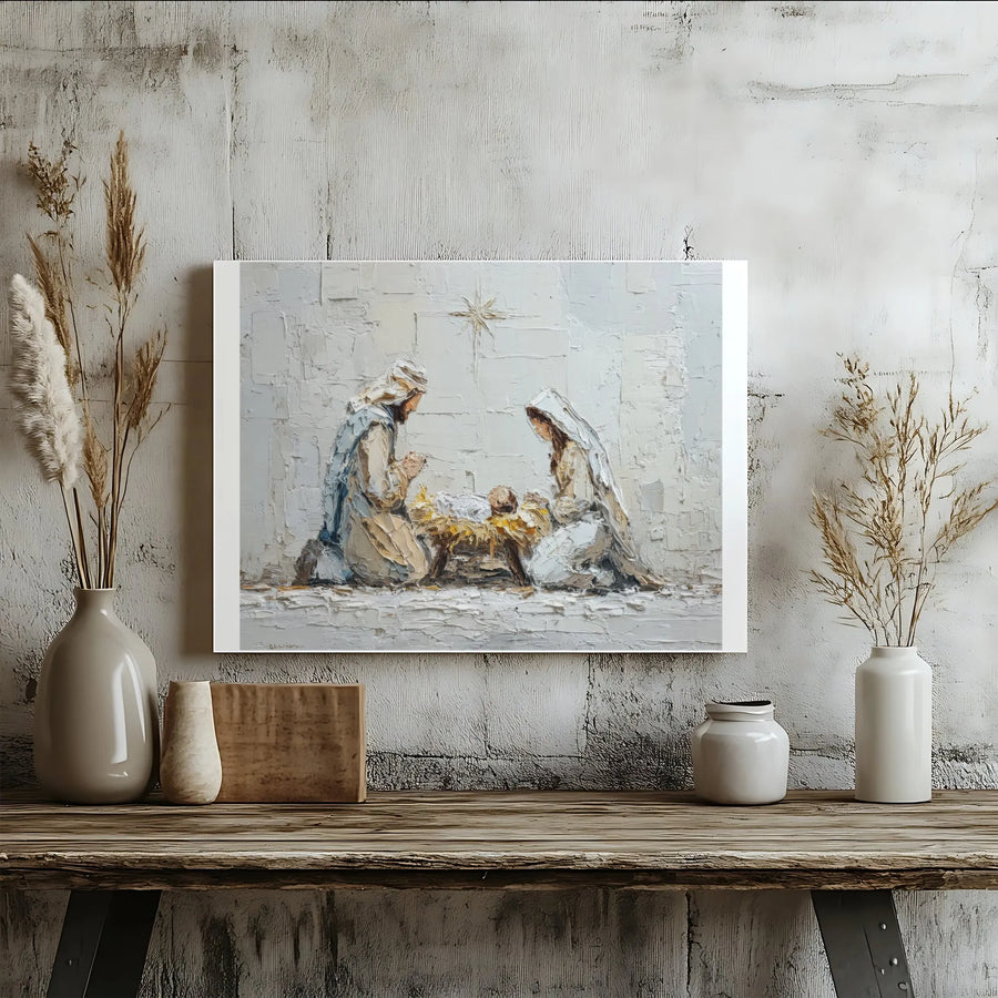 Nativity Scene Canvas Print | Impasto Style Holy Family Wall Art | Premium Gallery-Wrapped Decor | Religious Christmas Gift for Home
