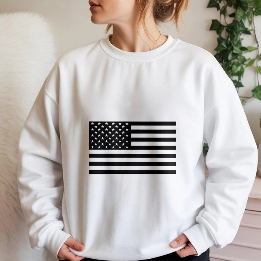 American Flag Sweatshirt | Minimalist Patriotic Graphic Design | Premium Cotton Blend Crewneck | Unisex USA Pride Gift for Men and Women