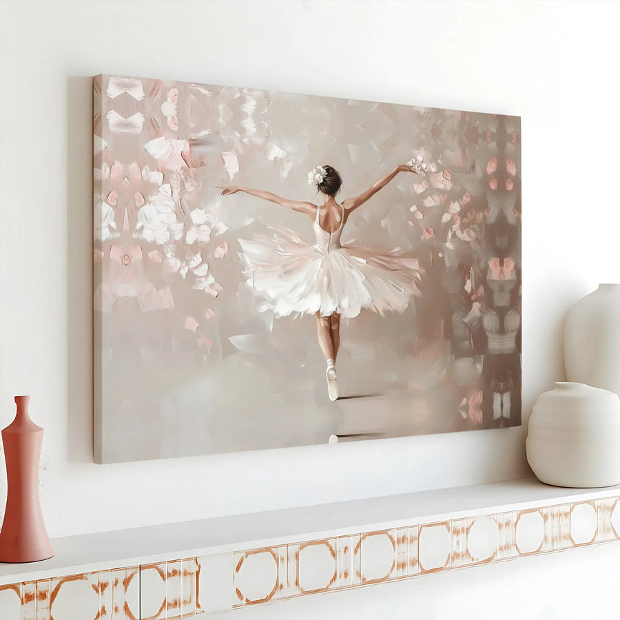 Ballerina Wall Art | Abstract Dancer in White Tutu Painting | Premium Gallery Wrapped Canvas | Elegant Decor for Dance Lovers and Girls Bedroom