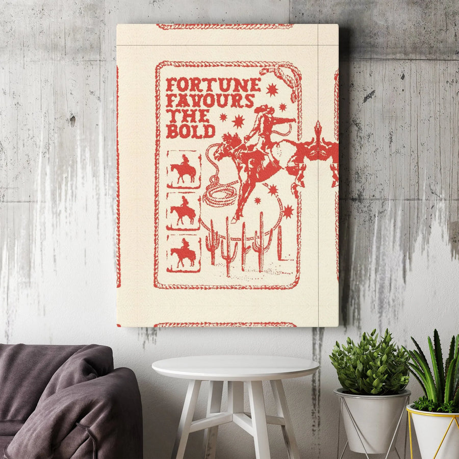 Western Wall Art Canvas | Fortune Favours The Bold Rodeo Print | Premium Gallery Wrapped Canvas | Southwestern Home Decor Collector's Gift
