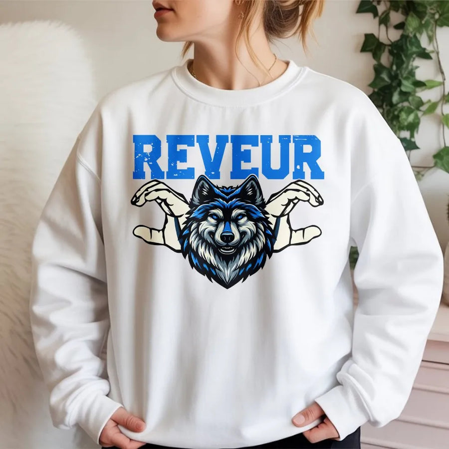Reveur Wolf Graphic Sweatshirt | House Of Dreamers Animal Print | Premium Cotton Blend Crewneck | Unisex Gift For Students And Teachers