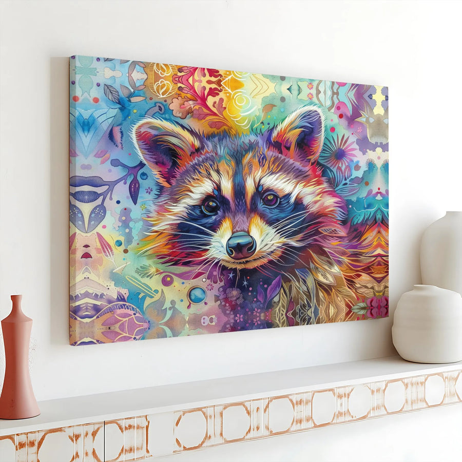 Colorful Raccoon Wall Art | Abstract Watercolor Animal Canvas Print | Premium 1.25-Inch Gallery Wrap | Wildlife Lover Home Decor Gift