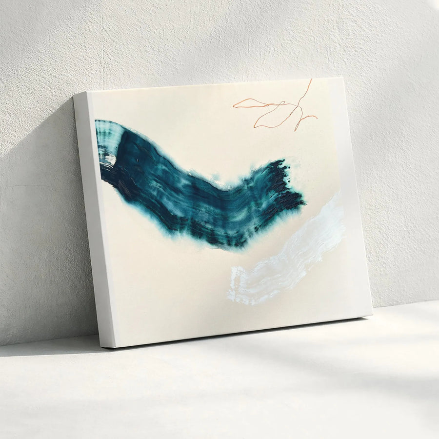 Abstract Canvas Wall Art | Teal and Cream Brushstroke Painting Print | Premium Gallery Wrapped Canvas | Modern Minimalist Home Decor Gift