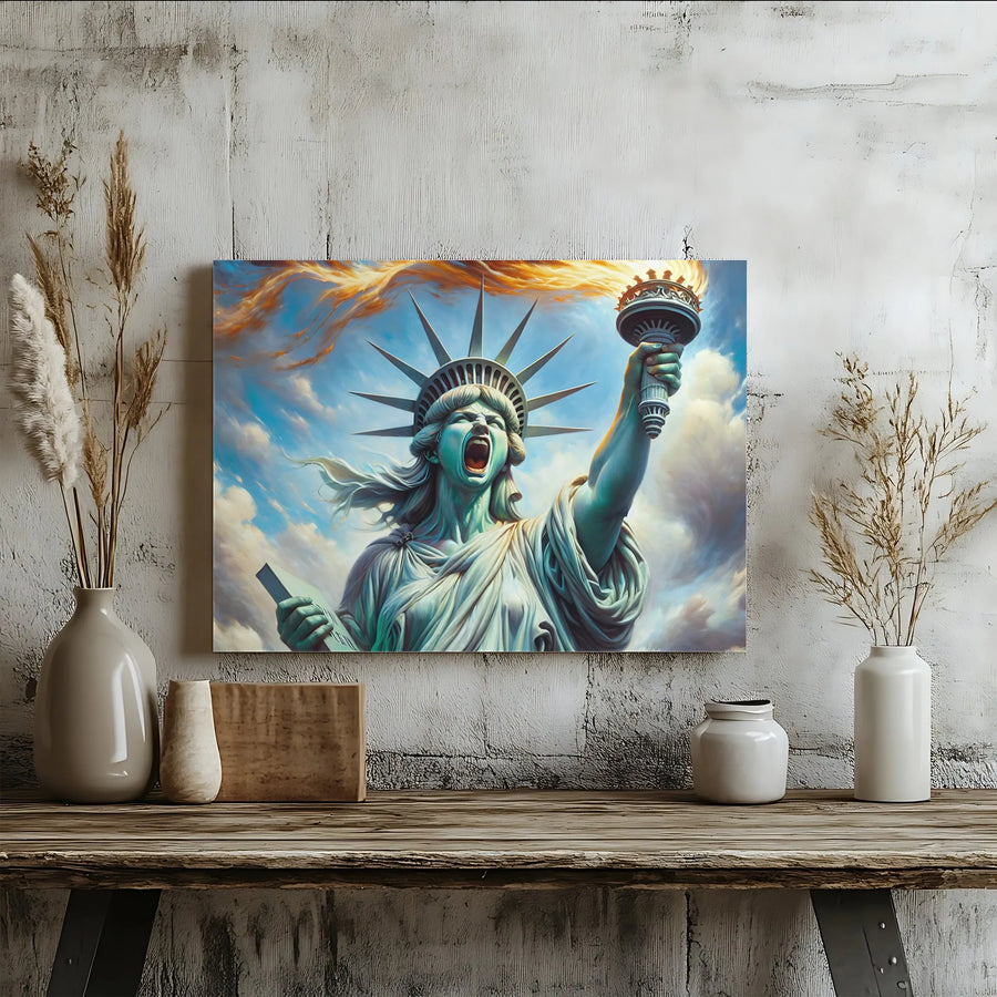 Screaming Statue of Liberty Canvas | Dramatic Political Protest Art | Premium Gallery Wrapped Print | Patriotic Home Decor Gift