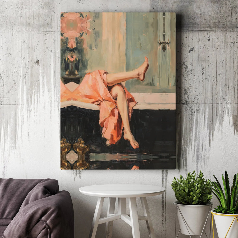 Woman In Bathtub Canvas Wall Art | Impressionist Oil Painting Style | Premium Fade-Resistant Print | Elegant Bedroom Bathroom Decor