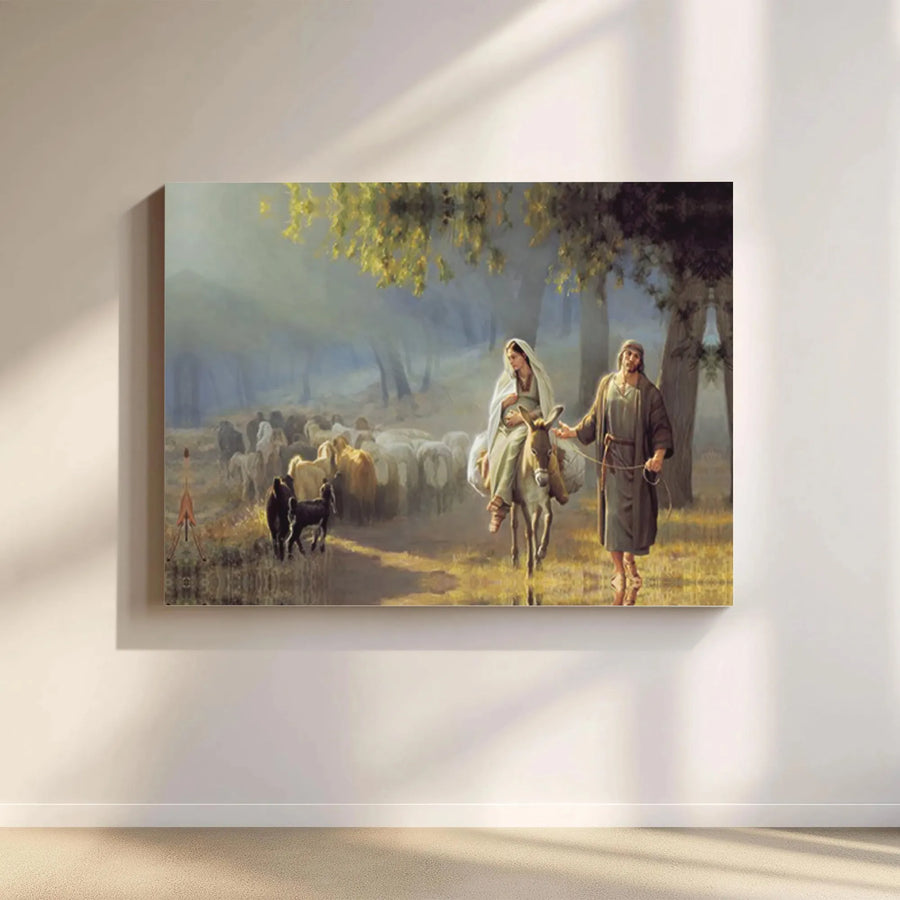 Holy Family Canvas Wall Art | Flight to Egypt Biblical Scene | Premium Gallery-Quality Print | Inspirational Christian Home Decor Gift