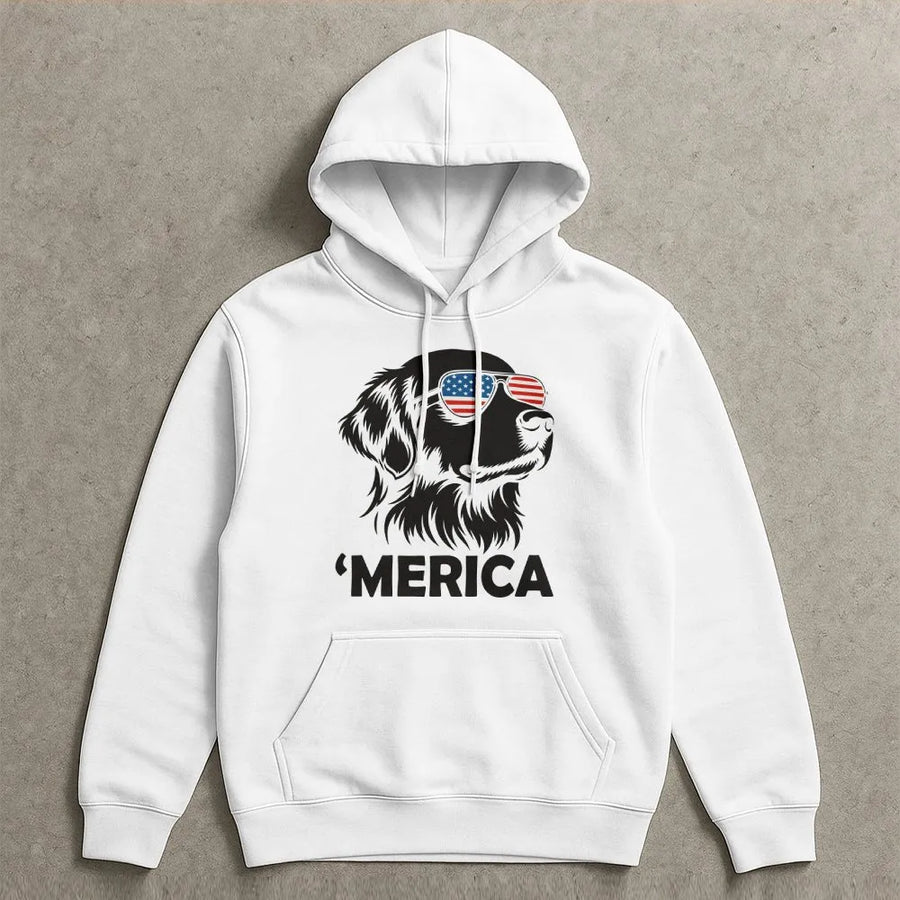 Funny Merica Pug Hoodie | Pug with American Flag Sunglasses | Cozy Unisex Pullover | Gift for Pug Owner
