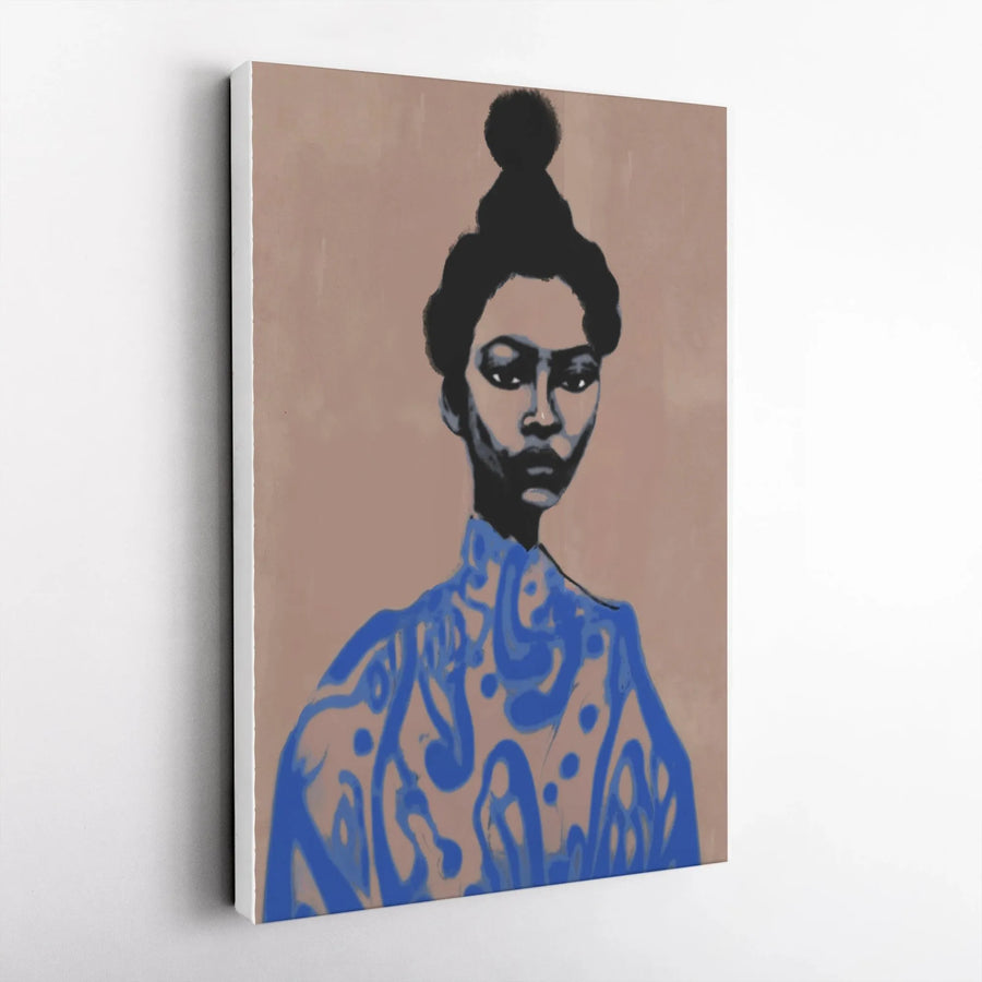 Black Woman Portrait Canvas | Modern Abstract Art Print | Premium Thick Gallery Wrap | Boho Living Room Decor Gift