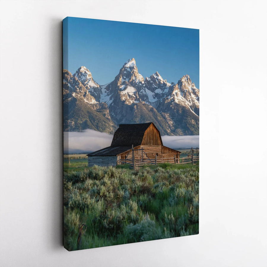 Grand Teton Canvas Print | Moulton Barn Sunrise Landscape Art | Premium Gallery Wrap Wall Decor | Mountain Scenic Nature Gift for Home Office