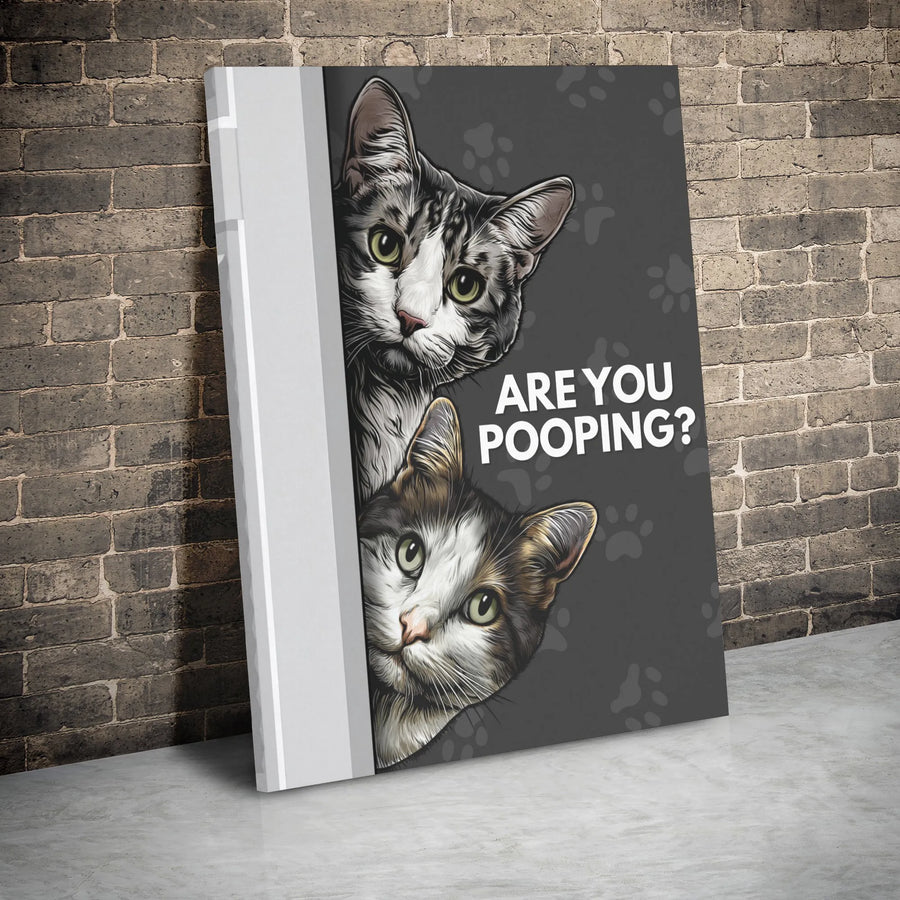 Funny Cat Bathroom Wall Art | Are You Pooping Peeking Kittens Design | Premium Gallery Wrap Canvas | Humorous Home Decor Gift