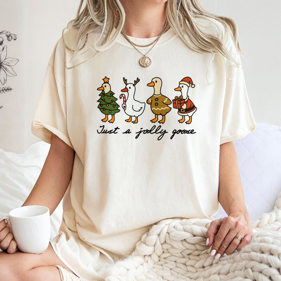 Jolly Goose Christmas T-Shirt | Funny Holiday Duck Graphic Tee | 100% Cotton Premium Gift | Cute Festive Apparel for Men and Women