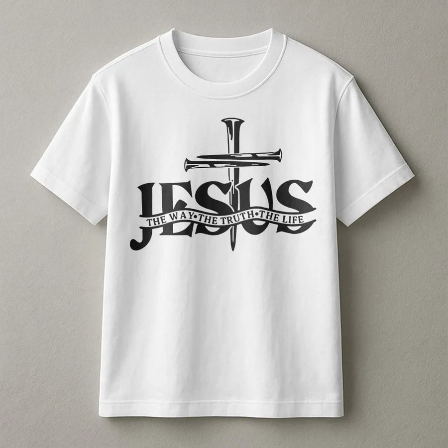 Jesus The Way The Truth The Life T-Shirt | Minimalist Cross Religious Graphic | Soft 100% Cotton Premium Tee | Faith-Based Inspirational Gift For Believers