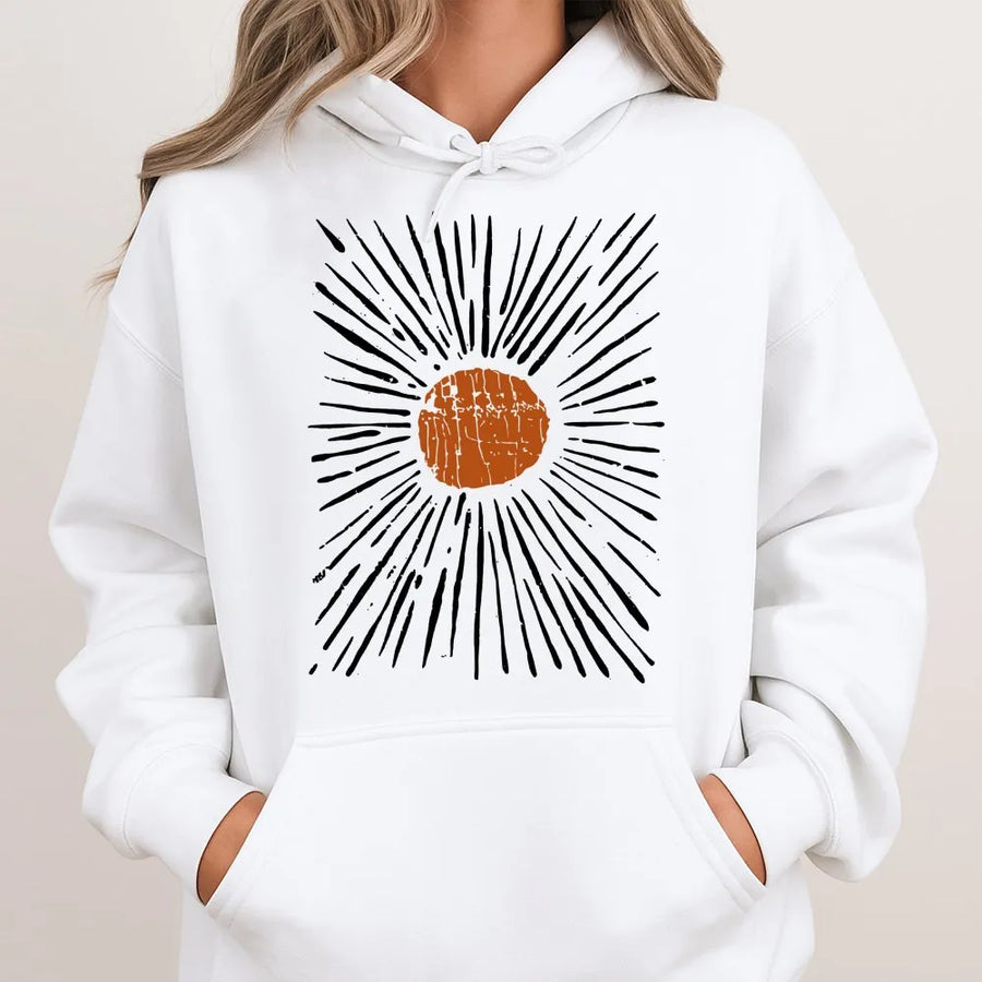 Sunburst Graphic Hoodie | Minimalist Retro Sun Art | Premium Cotton Blend | Unisex Streetwear Gift for Sun Lovers