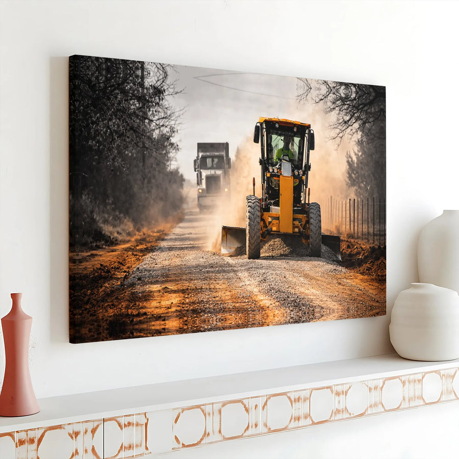Motor Grader Canvas Print | Road Construction Photography Art | Premium Thick Gallery Wrap Canvas | Gift for Heavy Equipment Operator & Office Decor