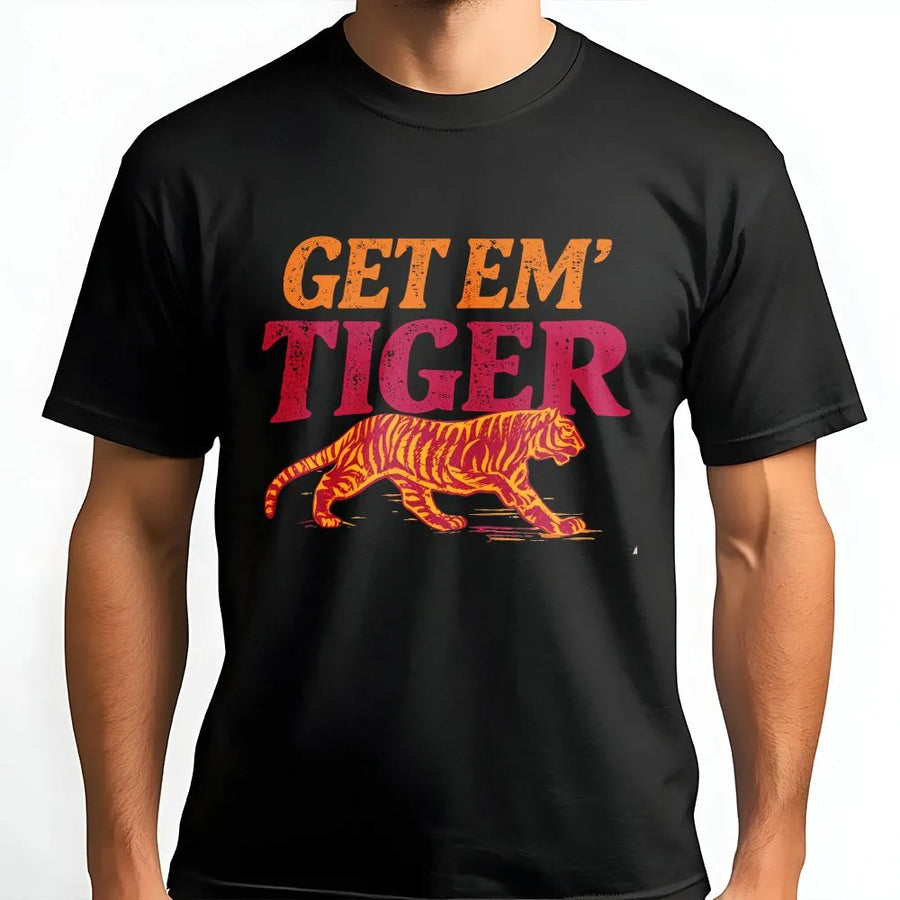 Get Em Tiger Shirt | Retro Mascot Graphic Tee for Game Day | Soft Cotton School Spirit Wear | Gift for Sports Fan, Student, or Alumni